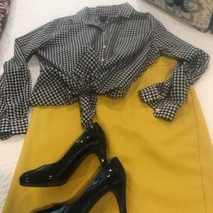Ann Taylor gingham button up blouse.